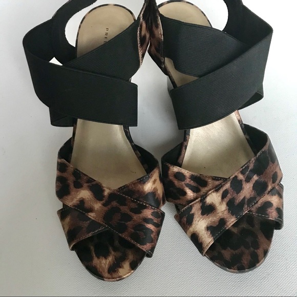 Predictions Leopard Satin Strappy Wedge Sandals 7 - Picture 2 of 7